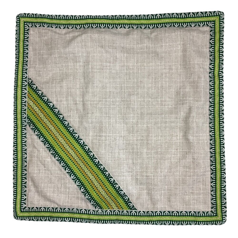 18X18 inch Square Embroidered Linen? Pillow Cover Tan Beige Kelly Green Accent